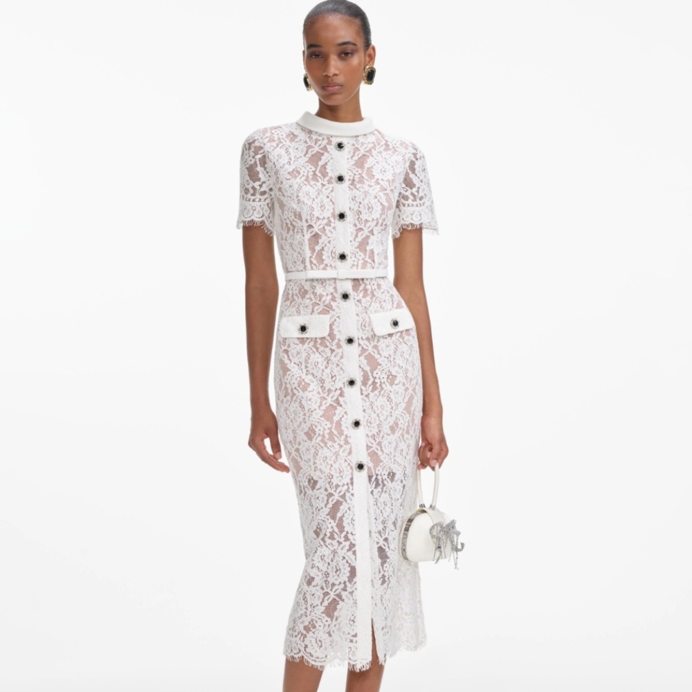 self-portrait White Lace Button Midi Dress 2026 - Size:US4 - MSRP $615 - NWT